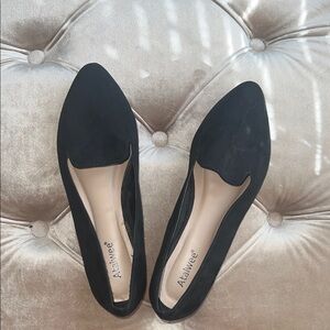 Ataiwee Black Suede Pointed-Loafer Flats